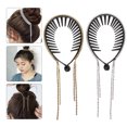 thumbnail image 3 of 4pcs Bun Clips Rhinestone Hair Clips Nest Plate Hairpins Tassel Headdress, 3 of 8