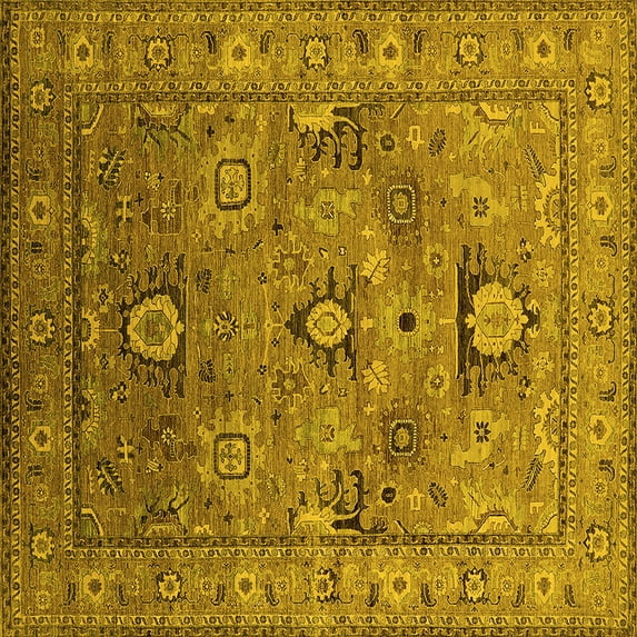 Ahgly Company Indoor Square Oriental Yellow Industrial Area Rugs, 4' Square