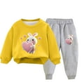 thumbnail image 3 of Jinhomg Toddler Kids Cute Outfit 2 Piece Funny Rabbit Graphic Sweatsuit Boys Girl Comfy Long Sleeve Crewneck Sweatshirt with Cinch Bottom Sweatpants Fall Saving Yellow 9 Years, 3 of 4