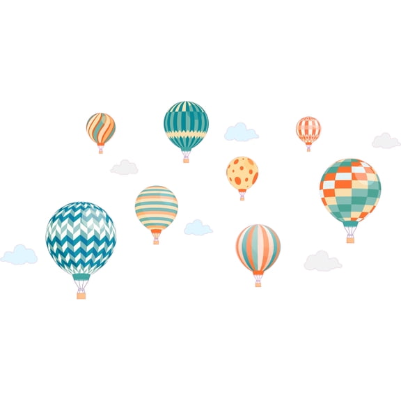 Vinyl Home Living Room Art Zeppelins Decoration Hot Air Balloon Design Adhesive Wall Decoration Sticker - 22" x 36" Kids Bedroom Nursery Art Gas Balloons Multicolored Decor Removable Wall Decal