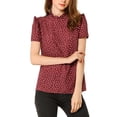 thumbnail image 3 of MODA NOVA Junior's Polkd Dots Stand Collar Short Sleeve Blouse Tops Red S, 3 of 7