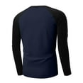thumbnail image 4 of WTOBBY Men's Casual Button Neck Long Sleeve Top with Two-Tone Shoulder Design and Raglan Sleeve for Stylish Everyday Wear Comfortable Loose Fit Shirt ,Navy M, 4 of 5