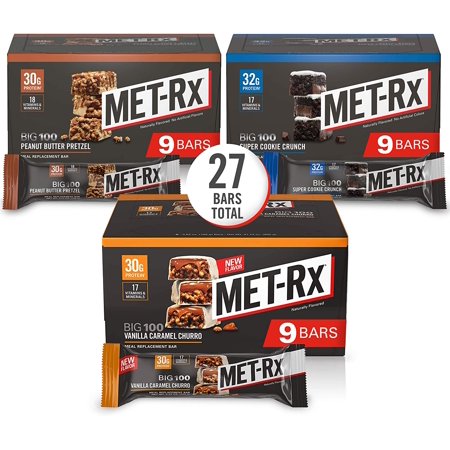 MET-Rx Big 100 Colossal Protein Bars  Healthy Meal Replacement Snack  Variety Pack  3.52 oz Bars  Pack of 27