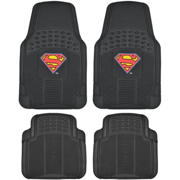 Superman Rubber Car Floor Mats 4 PC Front Heavy Duty All Weather Protection - Trimmable To fit