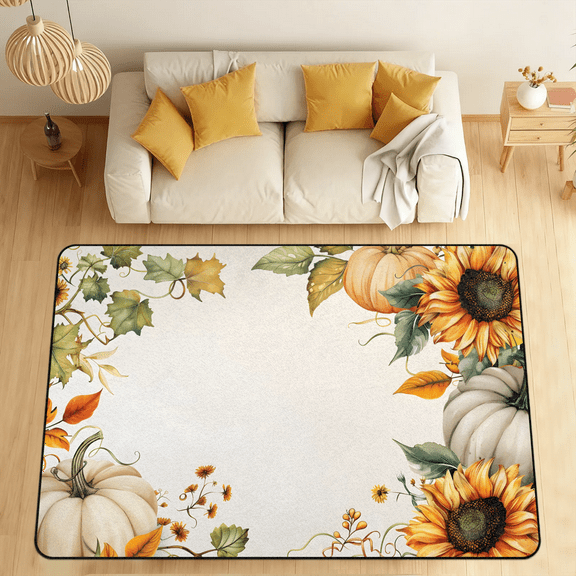 CURLYOOT Pumpkin Sunflower Fall Area Rugs for Living Room Bedroom, 4' 10" x 6' 8" Washable Rug, Floor Carpet with Non Slip Backing for Dining Room Indoor