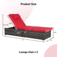 thumbnail image 4 of UHOMEPRO 2pcs Chaise Lounge Chair, Modern Rattan Wicker Outdoor Chaise Lounge Set for Patio Poolside Garden, All-Weather Recliner for Beach w/Cushion, Pillow, Back Adjustable, Steel Frame, Red, 4 of 6