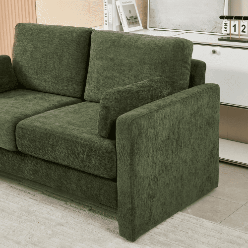 BSHTI 58.66" Small Modern Loveseat Sofa, Mid Century Chenille Fabric 2-Seat Couch Love Seat with Back Cushions, for Living Room, Bedroom and Small Space,Green