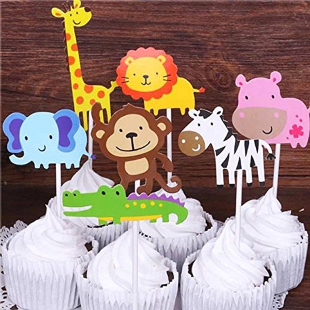 Cute Jungle Animals Cake Toppers for DIY Baby Shower Birthday Cake Decoration TOYMYTOY Zoo Animal Cupcake Toppers Picks 28Pcs 