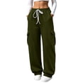 thumbnail image 2 of CQONEPT Baggy Cargo Sweatpant Women Elastic Waist Loose Fleece Fall Winter Pant Streetwear Casual Trousers with Side Pockets, 2 of 6