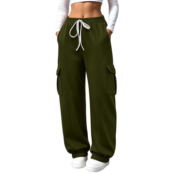 WIZUTIZ Women's Solid Color High Rise Jogger Pants Elastic Drawstring Waist Side Pockets Tapered Ankle Long Length Casual Sweatpants Soft Stretchy Everyday