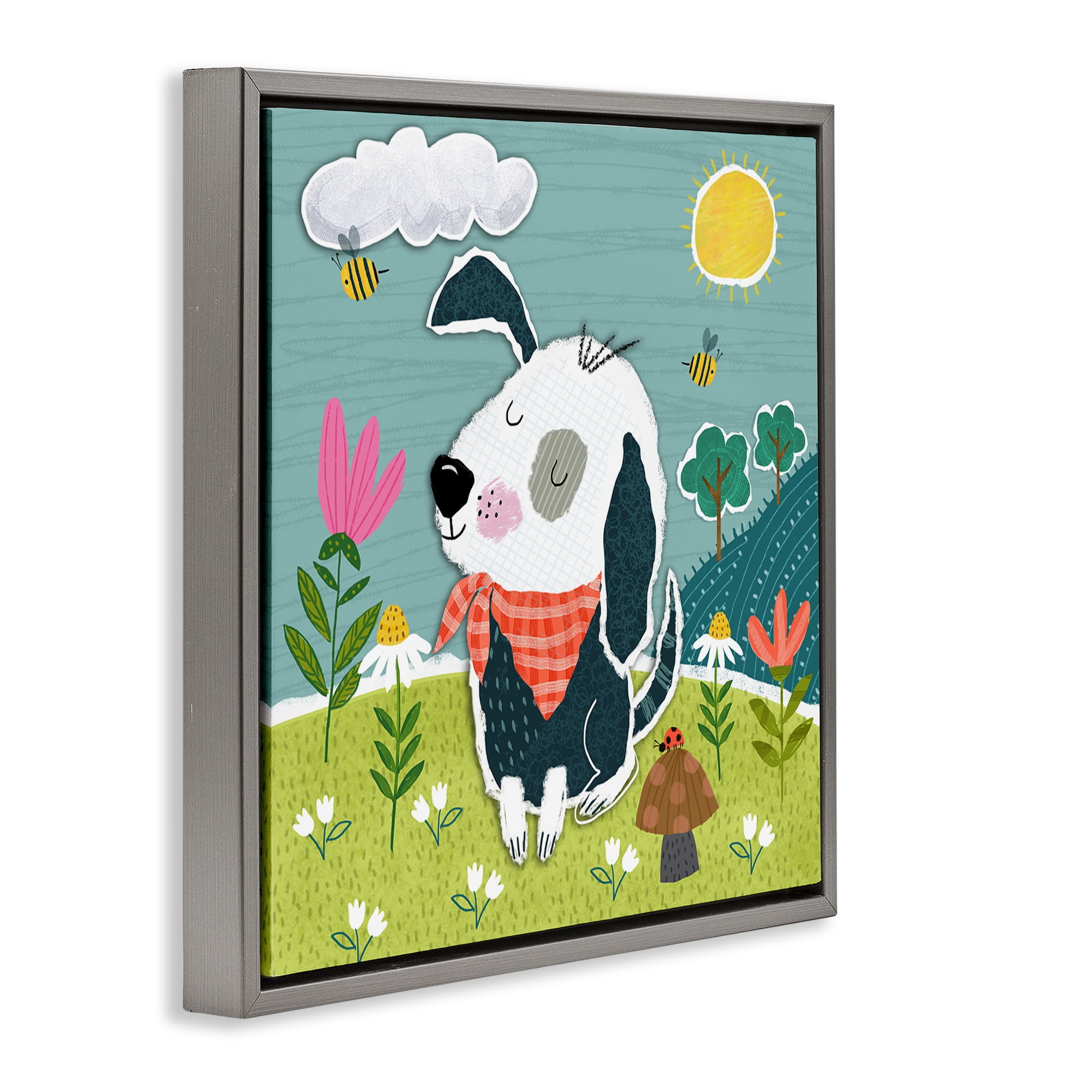 Stupell Industries Countryside Dog Landscape Animals Painting Gray Floater Framed Canvas Art Print Wall Art, 18 x 18