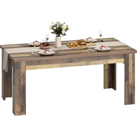 Farmhouse Rectangular Dining Table 63 in Kitchen and Dining Room Table for 4-6 Thick MDF Top with Reinforced Panels Triangle Legs with Floor Protectors Easy Assembly Table Only Wood