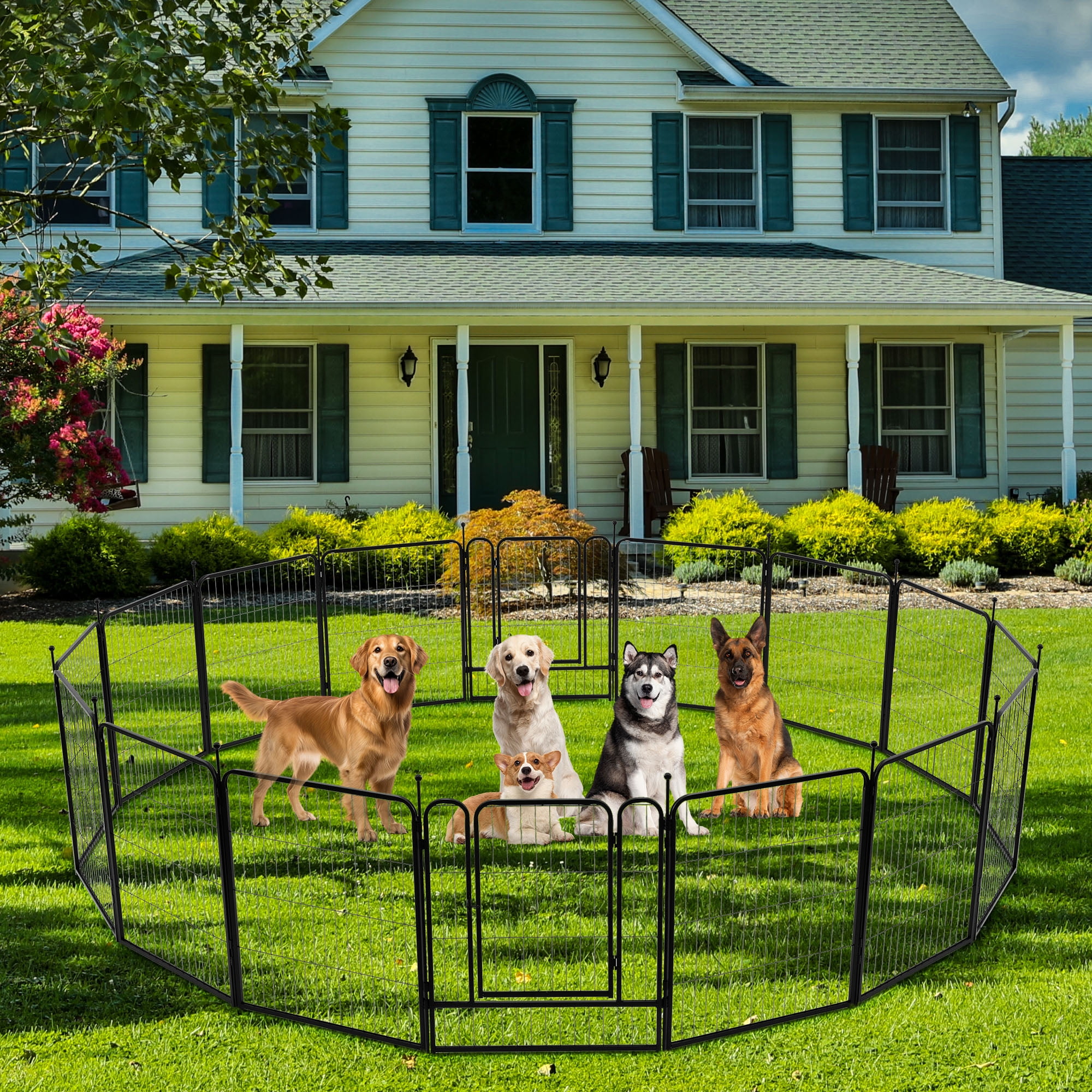 Naipo Dog Playpen for Large Dogs, 32in 16 Panels Portable Dog Fence, Outdoor Playyard for Dog/Puppy, Portable, Black