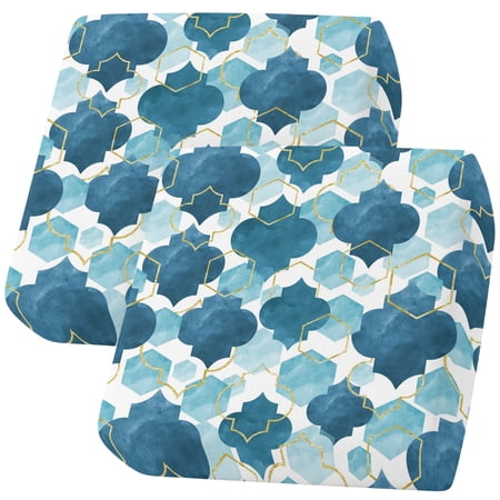 Couch Cushion Covers Teal Blue Moroccan Sofa Cushion Cover Stretch Seat Covers Gradient Modern Geometric Sofa Slipcovers Soft Furniture Protector for Sectional Sofas Living Room Small-2 Pieces