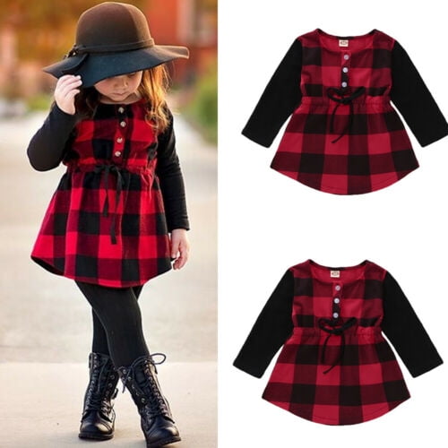 Girls black and red plaid cheap dress