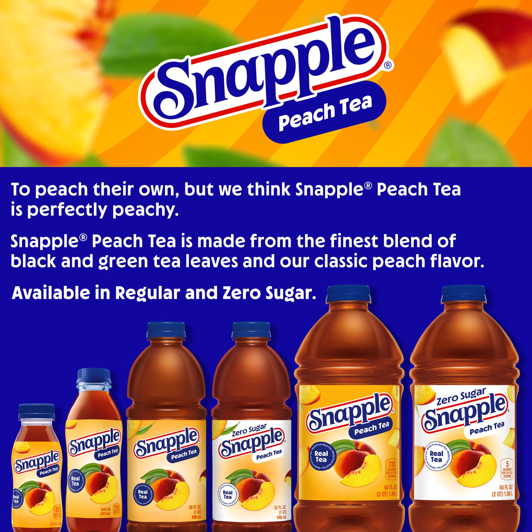 (3 pack) Snapple Natural Peach, Bottled Tea Drink, 8 fl oz, 8 Mini Bottles