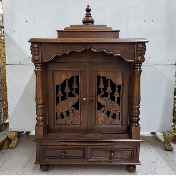 Wooden Temple Indian Traditional Temple for Home Teak Wood Temple Home Mandir Pooja Ghar South Indian Temple Handmade Mandir Pooja Mandir Indian Handcrafted Temple Pooja Mandap Decor - AtoZ India Cart