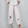 thumbnail image 2 of HAPIMO Capri Cotton Linen Pants Petal Tube for Women Leisure Relaxed Daily Floral Print Trousers Trendy Clothes Elastic Waist Retro Gray S, 2 of 5