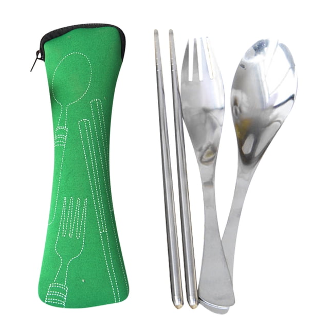 Kitchen Tableware Portable Cutlery Set 3Pcs Stainless Steel Knife Fork Spoon Family Travel Camping Cutlery,Green Kitchen Tableware