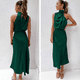 thumbnail image 3 of Elegante vestido de noche de satén con cuello halter sin mangas para boda de verano para mujer (M), 3 of 6