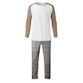 thumbnail image 4 of Soft Pajama Set Men Pullover Long Sleeve Lounge Sets Autumn Winter Raglan Sleeve Top Plaid Print Trousers Two Piece Home Suit Sleepwear 2 Piece Pants Pjs Set Khaki M, 4 of 5