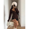 thumbnail image 5 of Women's Solid Color Button Decor U-Neck Casual Long Sleeve Sweater Top, Autumn/Winter ,Petite Women, 5 of 7