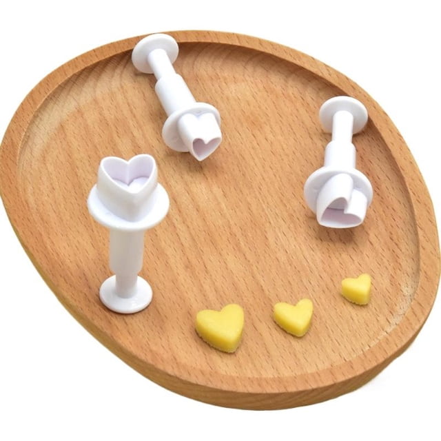 3Pcs Plunger Cutter Set for Cake Decorating, Spring-Loaded Fondant Cookie Mold, Heart/Star/Square/Round Sugar Craft Press, DIY Baking Tools for Christmas