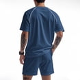thumbnail image 3 of Men'S Quick Dry Breathable Athletic Tracksuits Short Sleeve T Shirt And Shorts Set For Summer Running Workout And Gym Training,Navy,M, 3 of 8