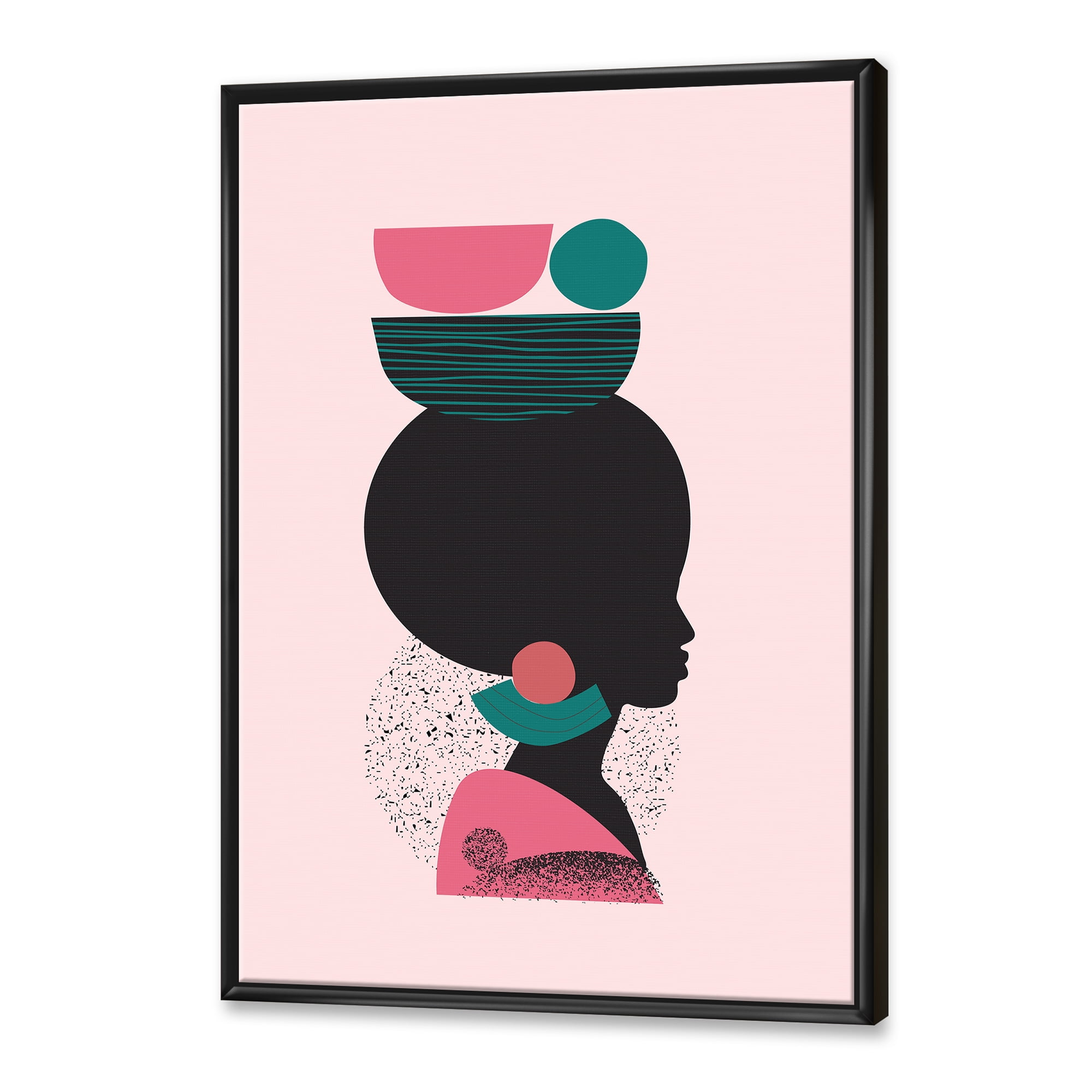 Designart 'Ethnic Geometric Silhouette of African American II' Modern Framed Canvas Wall Art Print