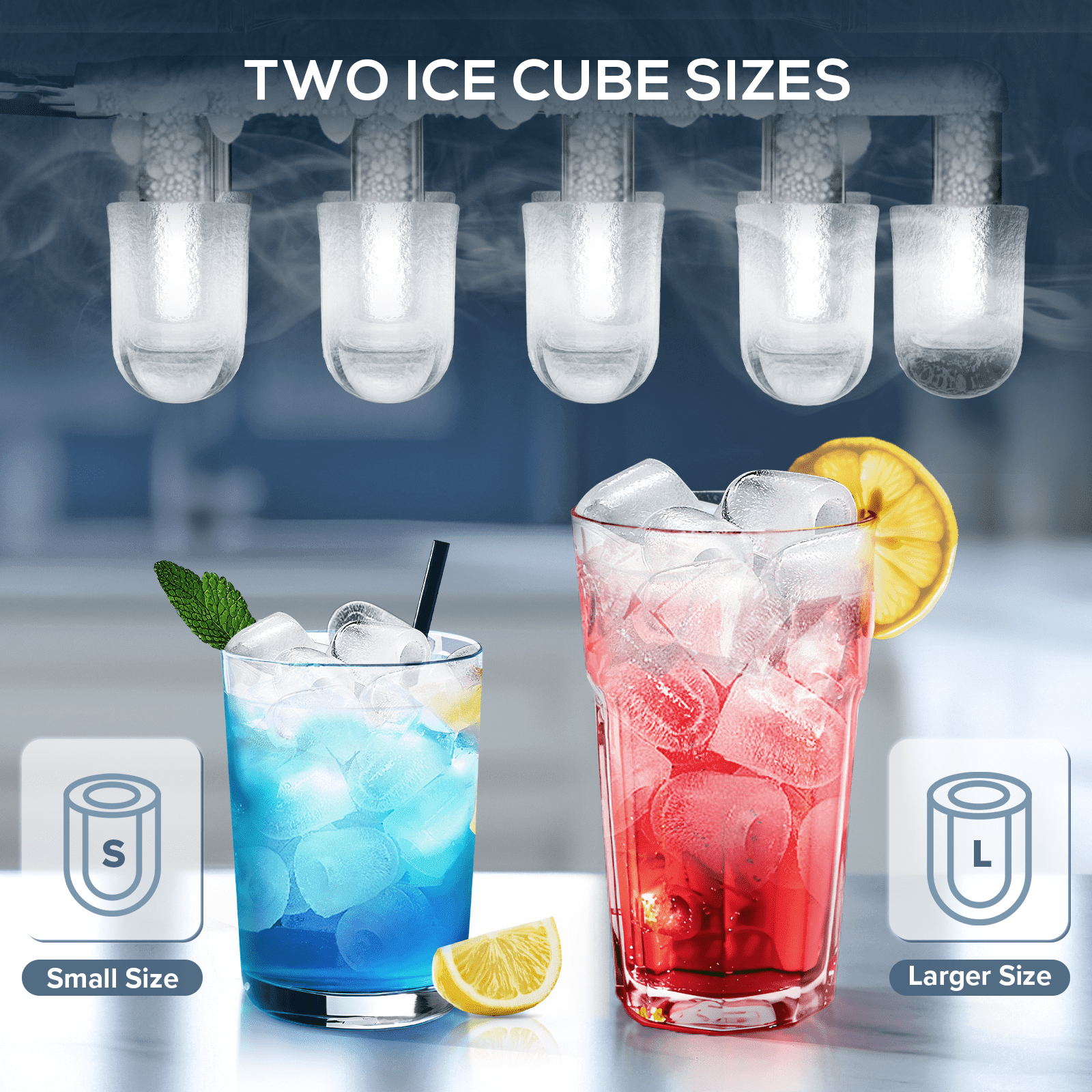 Auseo Countertop Ice Maker Machine 26 lbs/24H, 2 Sizes of Bullet Ice, 9 Bullet-Shaped Ice in 6 Min, Auto-Cleaning, Green