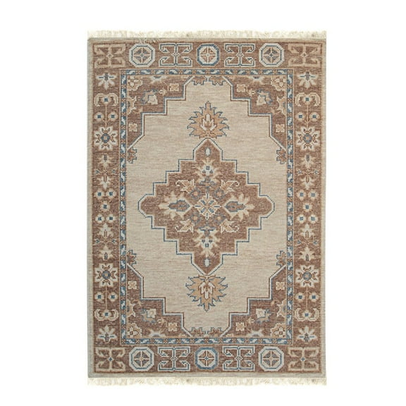 EORC Beige Hand Knotted Wool Traditional Oriental Design Rug, 8' x 10'