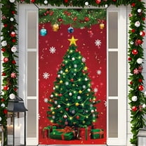 Lwlmwt Christmas Door Curtain Christmas Tree Print Façade Banner Christmas Photo Wall Banner Christmas Door Cover for Home Decor Christmas Decorations