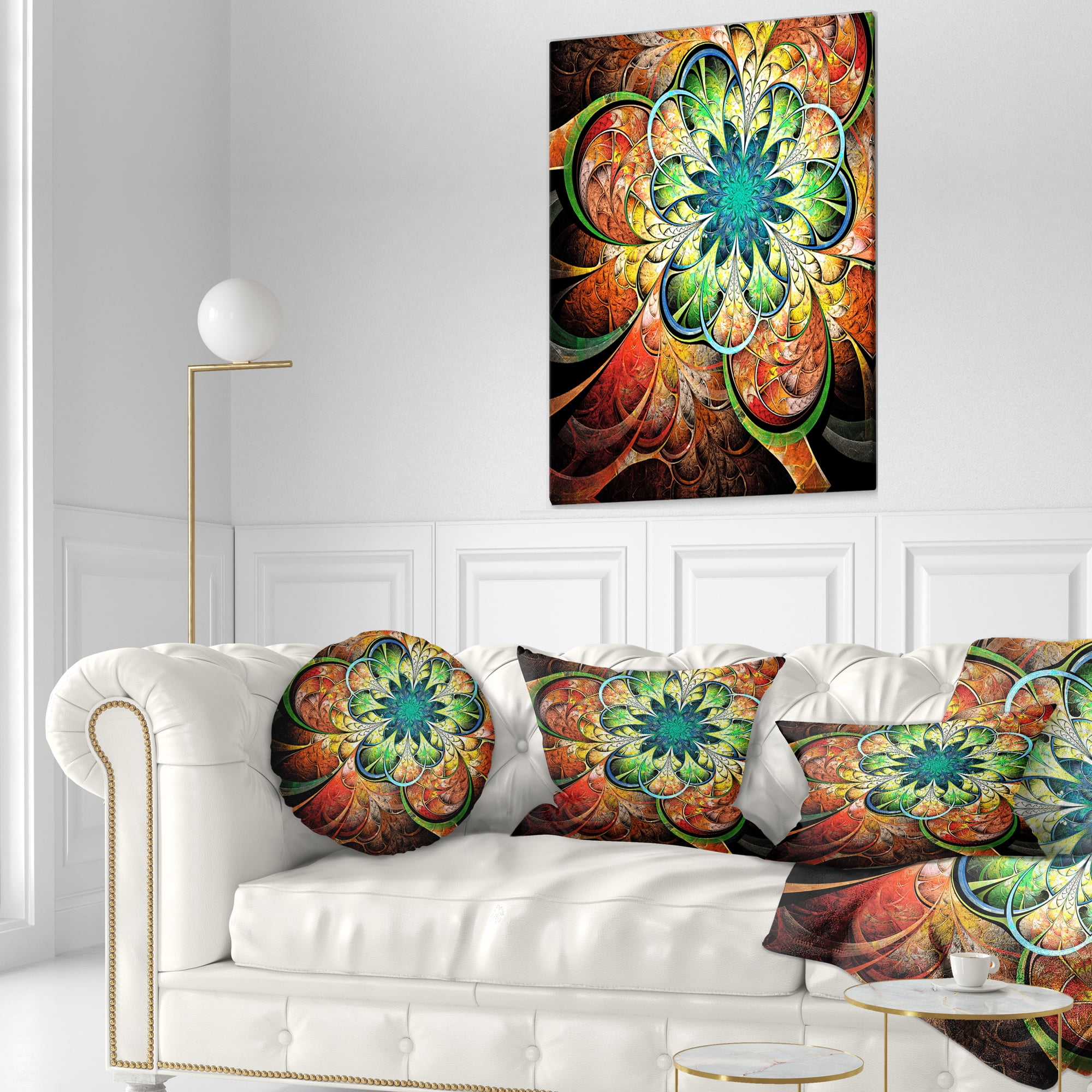 Designart Colorful Fractal Flower Pattern - Floral Throw Pillow - 12x20