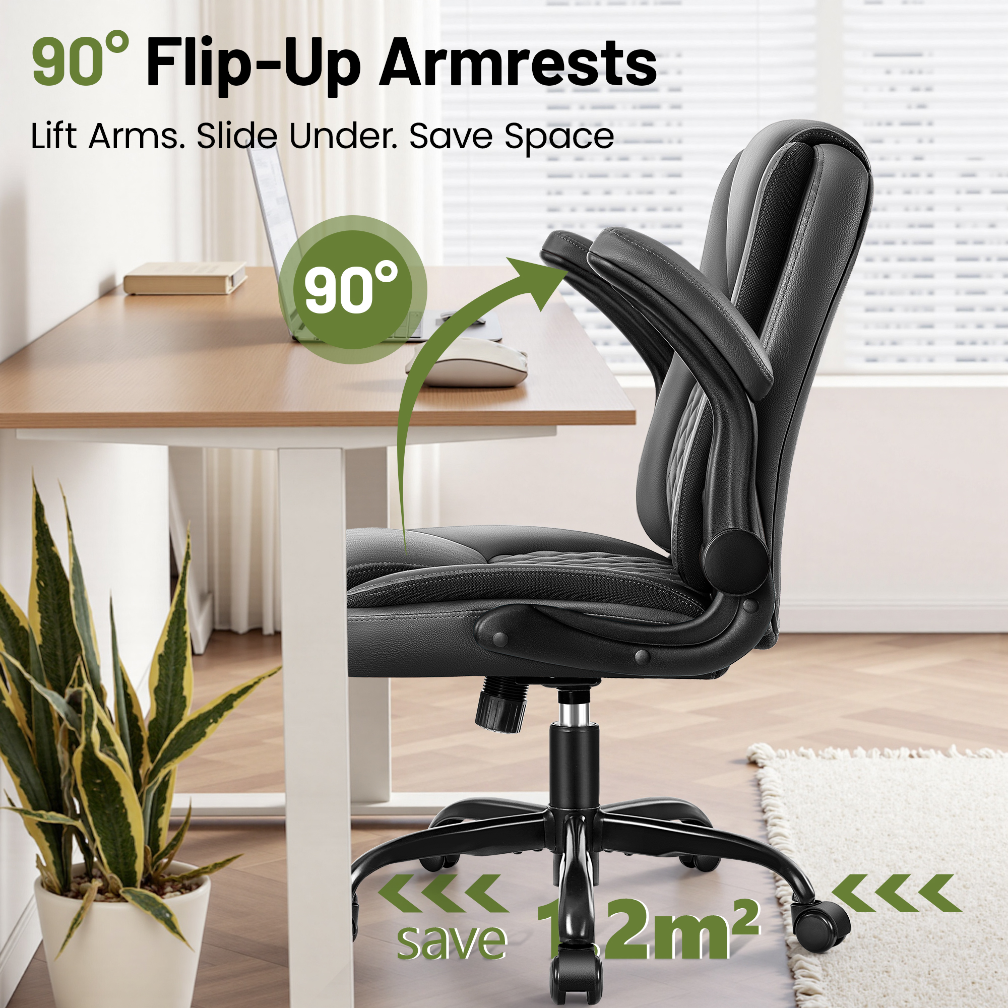 ATHOPE Ergonomic Office Chair, High-Back Executive, Black Leather photo 4