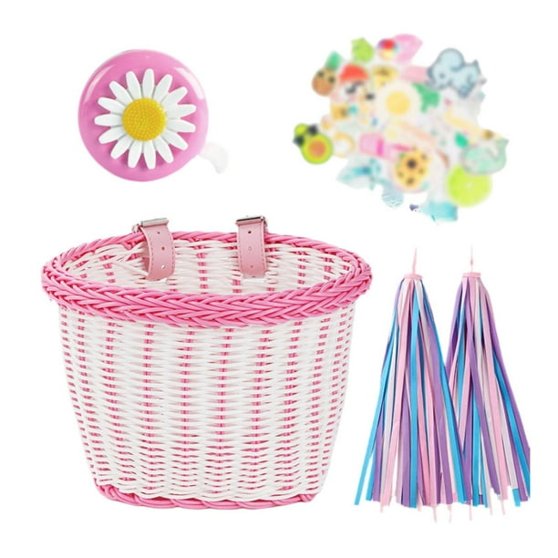 Accesorio de bicicleta retro para niños Cesta decorativa para bicicleta para niños Práctica con blanco rosa