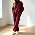 thumbnail image 6 of Atkumj Knit Sets Two Piece Women Stylish Ribbed Mock Neck Long Sleeve and Wide Leg Pants Suits 2 Piece Set Casual Loose Solid Color Two Piece Sets for Women Fall S, 6 of 8