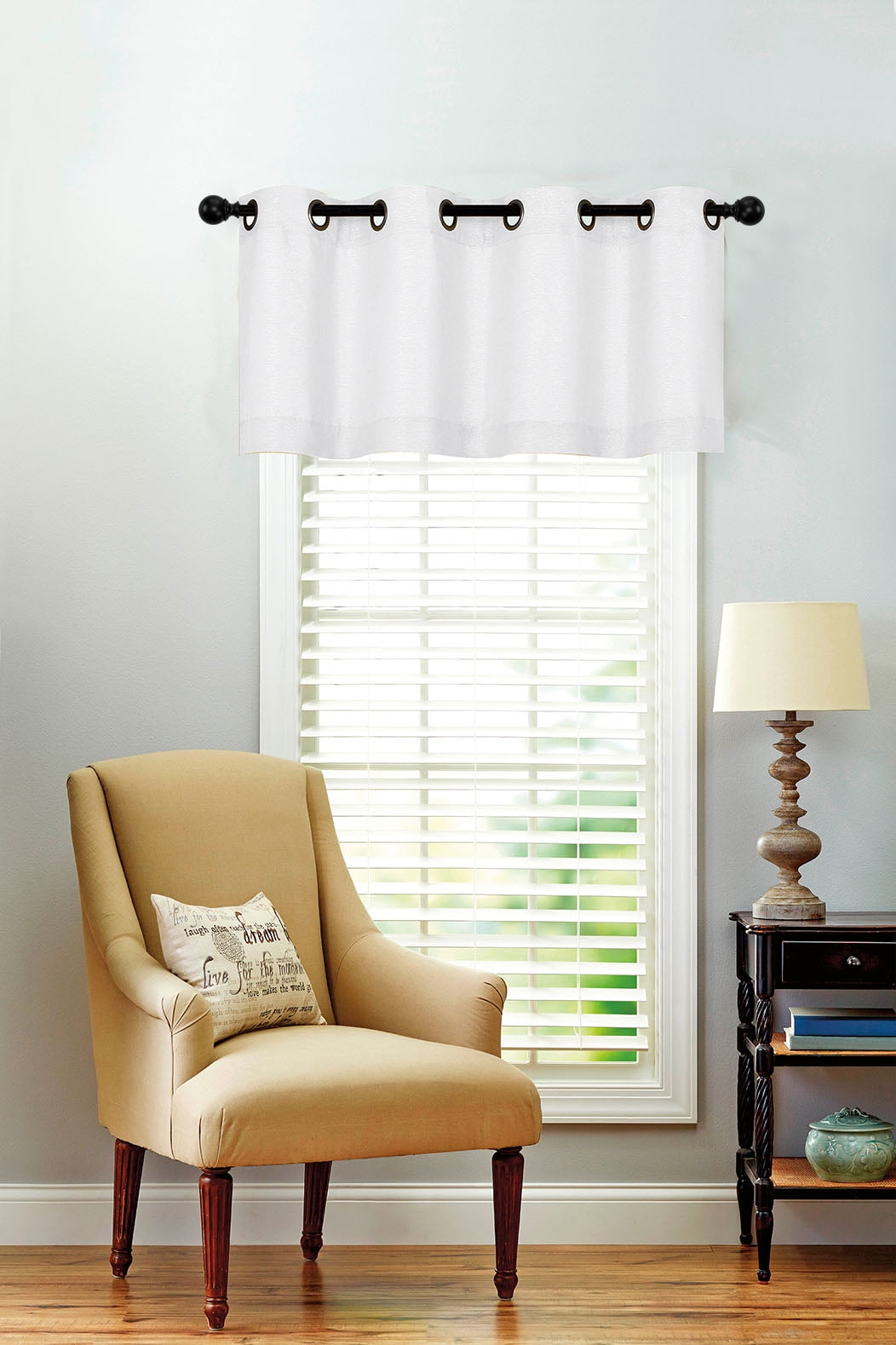 Oversized Soid Colored Grommet Top Textured Window Valance - White