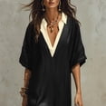 thumbnail image 4 of YuXingFu Plus Size Dresses for Curvy Women Maxi V-Neck Plus Size Womens Dress Elbow-Length Solid Color Slim Fit Long Casual Summer Black L, 4 of 8