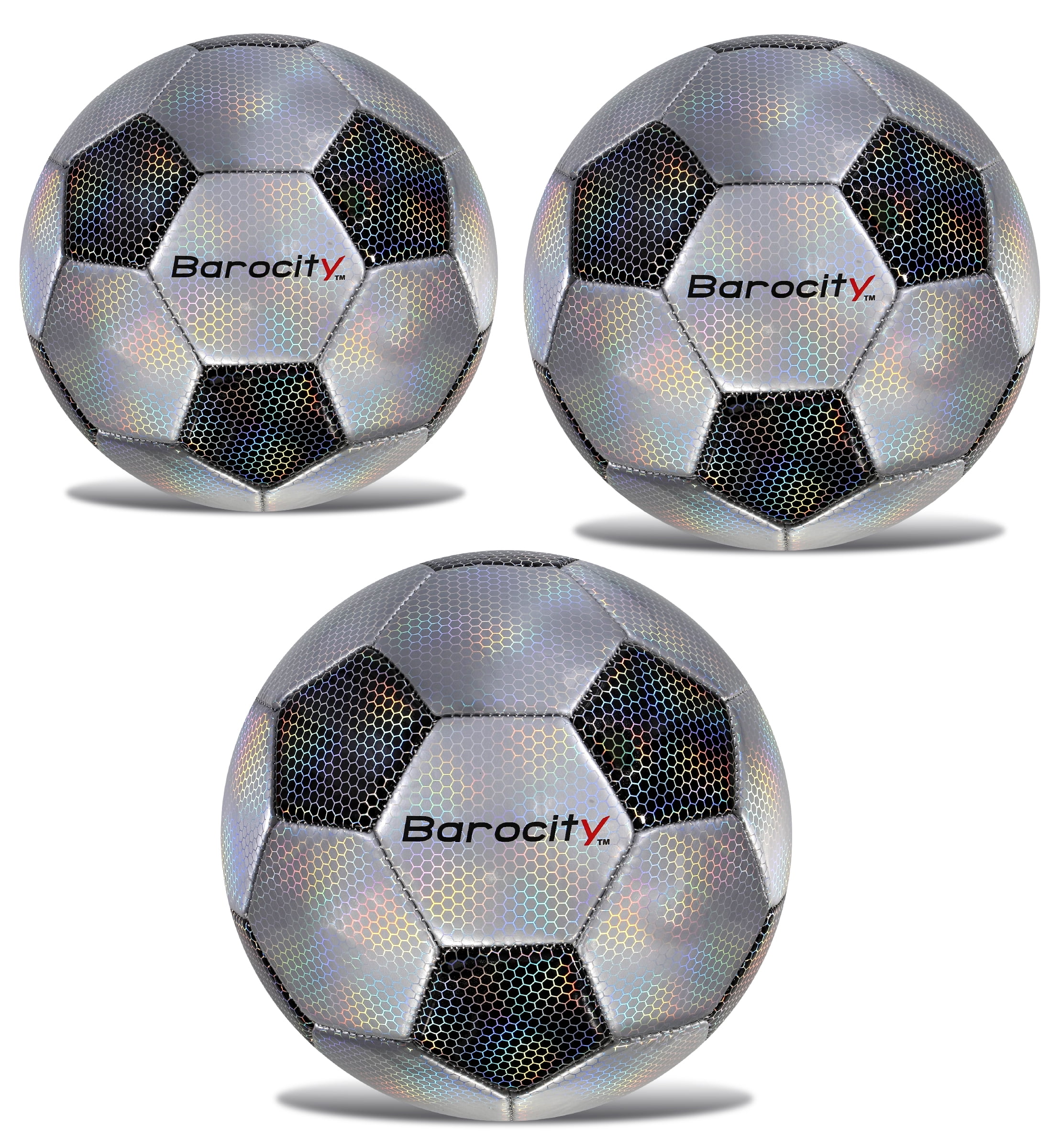 Barocity Iridescent Soccer Balls Set of 3 Classic Black and Silver
