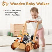 Woodtoe Wooden Baby Walker, Adjustable Speed Anti-Rollover Push Walker Toy for Babies Learning to Walk, Natural Wood Toddler Push and Pull Baby Walker Wagon Gift for Boy Girl 1 2 3(Patent Protection)