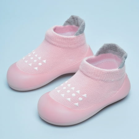 

Girls White Geometric Pattern Pink Indoor Barefoot Sock Shoes Fall Winter