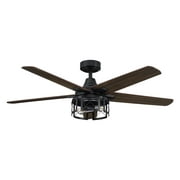 Parrot Uncle Ceiling Fan with Lights and Remote Black Industrial Ceiling Fan with 5 Blades and Lights, 2 Bulbs not Included, 52 inch