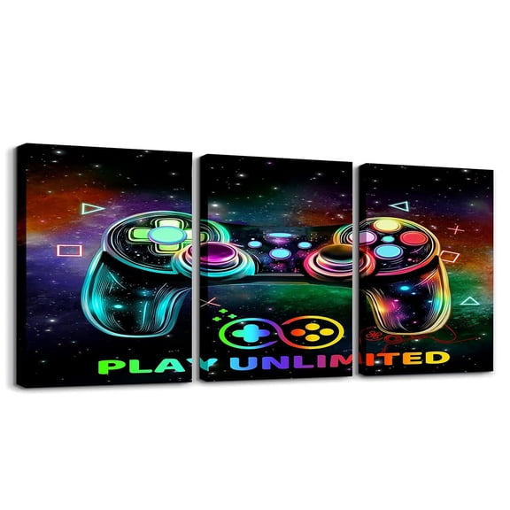 Erosebridal Youth Video Game Paintings Wall Decor Bedroom, Gamer Gaming Wall Hanging Decor Kitchen, Neon Gamepad Wall Decor for Living Room Set, Luxury Living Room Decoration