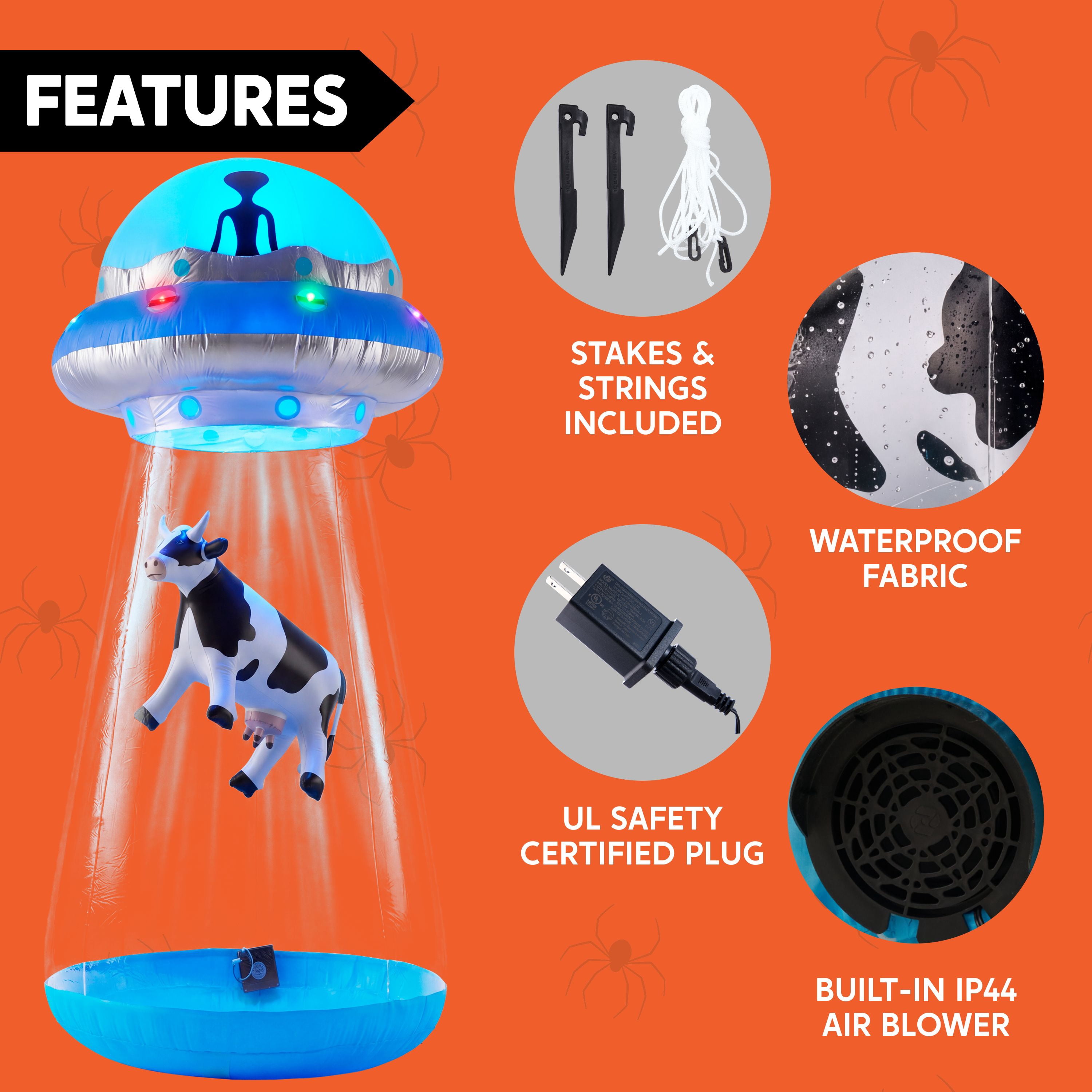Joyfy 9 FT Tall Halloween Inflatable UFO Decoration,Blow Up Blue Flat Rim UFO with Built-in Color Changing LEDs for Halloween Outdoor Yard Garden Lawn(Cow Not Included)