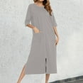 thumbnail image 3 of Nursing Night Gown for Breastfeeding Spring Summer 3/4 Sleeve Crewneck Side Slit Zip Up Sleep Dress with Pockets Sleepwear, 3 of 8
