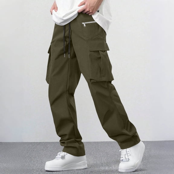 Blmnix Baggy Men Pants Carpenter Travel Pants Cargo Pants Pant Green Long Low Rise Straight-Leg Men's Casual Pants,XXL