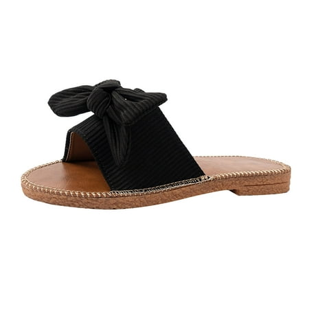 

Cathalem Ladies Fashion Summer Solid Color Cloth Bow Open Toe Flat Casual Sandals Black 40