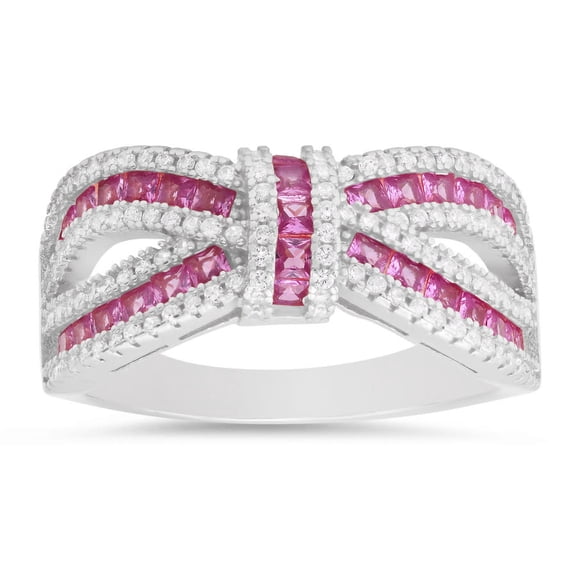 Kylie Harper Sterling Silver Pink Sapphire CZ Love Knot Ring