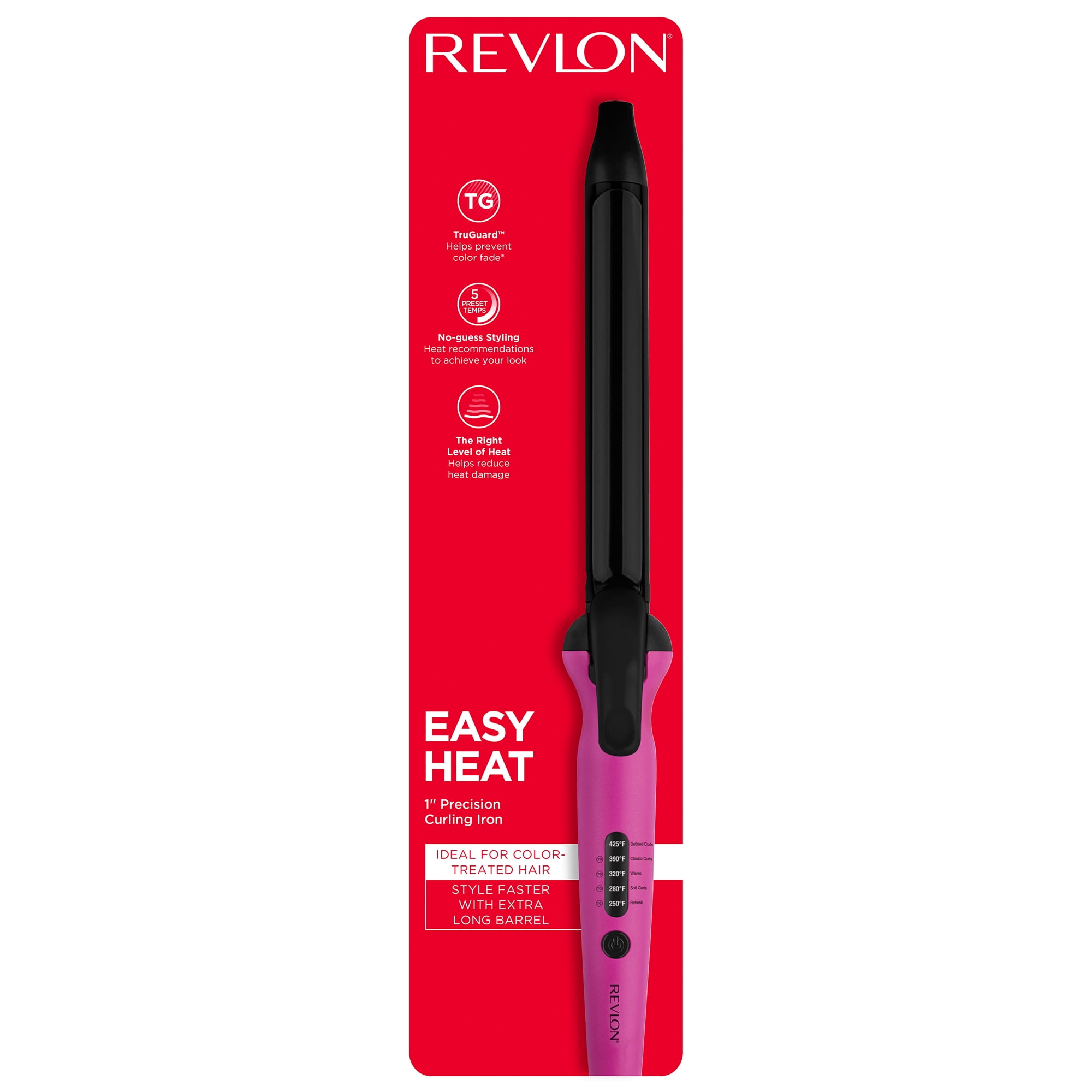 (3 pack) Revlon Easy Heat 1" Precision Curling Iron, Pink