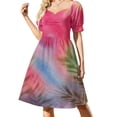 thumbnail image 3 of Vestido de manga corta con vuelo de flores para mujer, vestido de cumpleaños, vestido de verano, vestido coreano para mujer morado., 3 of 7
